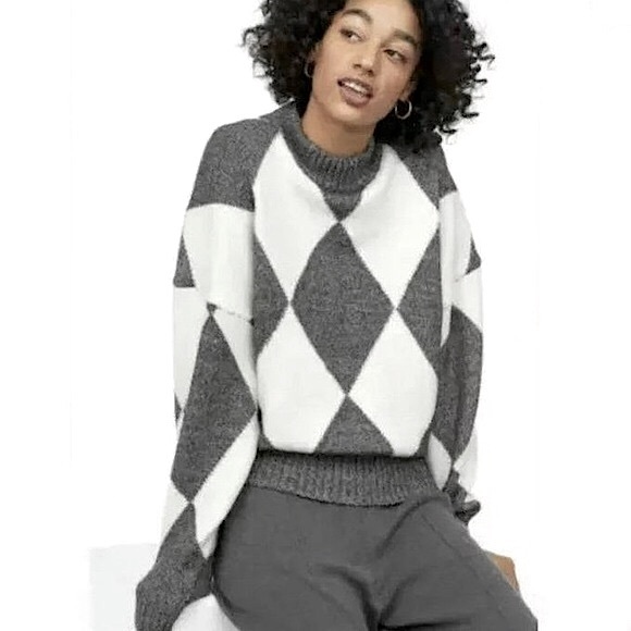 Pringle of Scotland Sweaters - Pringle Of Scotland x H&M Grey & Natural Mix Argyle Print Sweater with FLAW